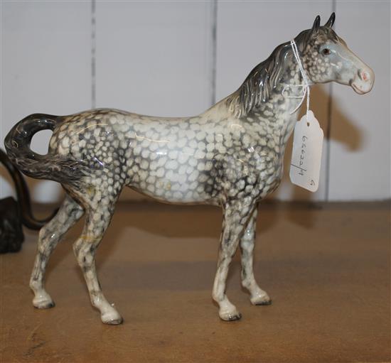 Beswick Swish Tail Horse in rocking horse grey, first version model 1182 (leg repaired)